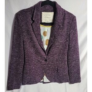 Textured Blend Blazer Jacket Size S Rare Cartonnier Purple White Streaks Vintage